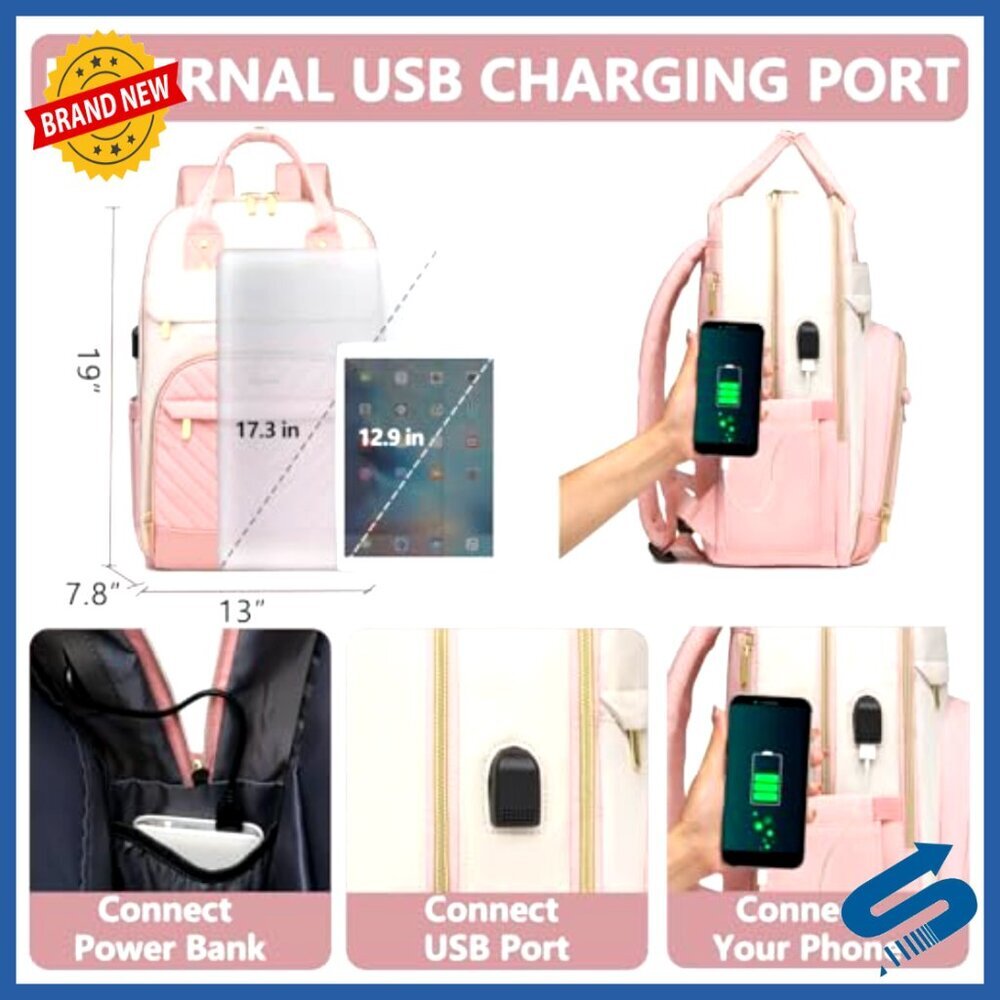 Laptop Backpack Waterproof Anti-theft USB Charger Travel Business Casual Bookbag - Picture 4 of 6